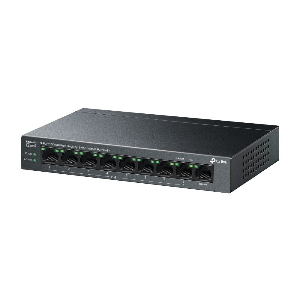 TP-Link Network Switch LS109P, Unmanaged, 9 Ports, PoE 30W
