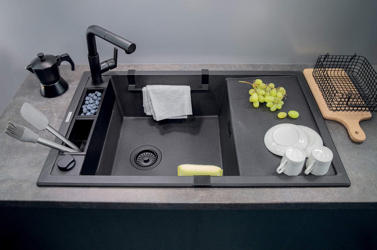 1-BOWL MAGNETIC GRANITE SINK WITH DRAINER DEANTE GRAPHITE METALLIC MAGNETIC