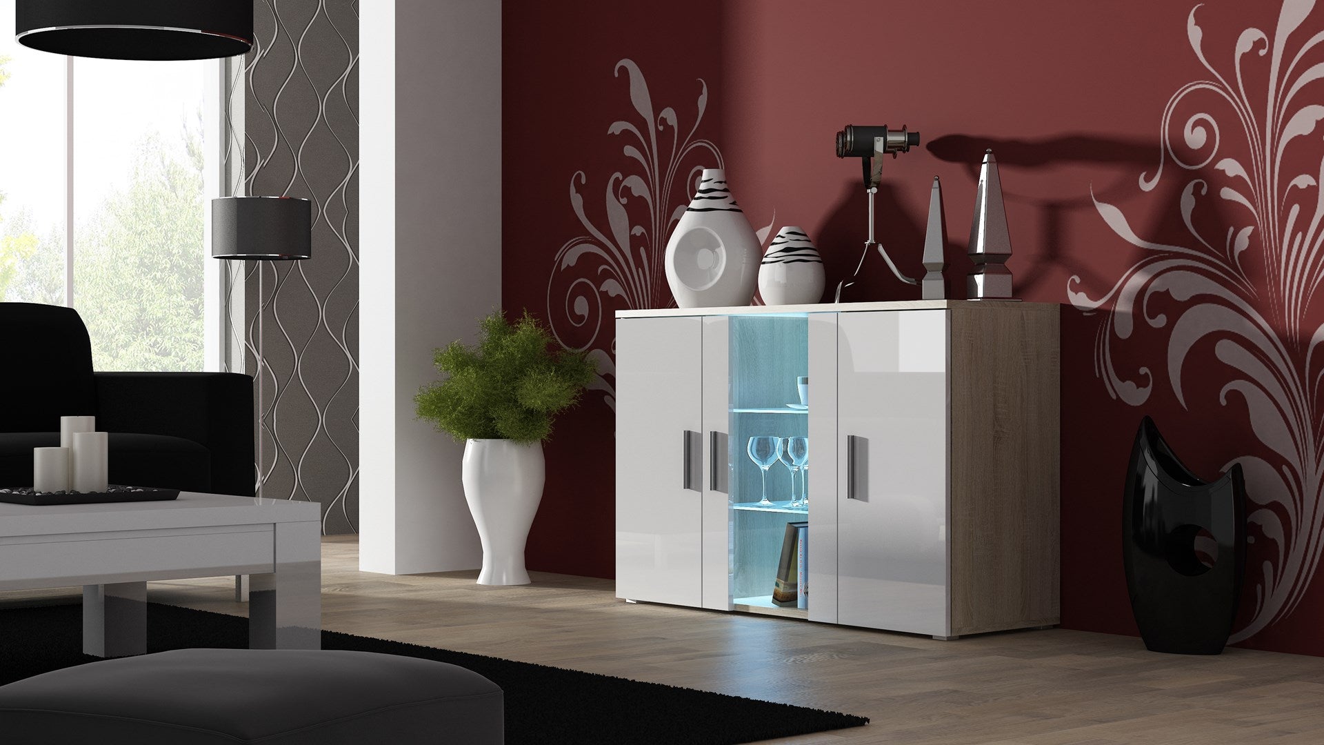 Cama sideboard 120 cm SOHO S7 sonoma oak/white gloss