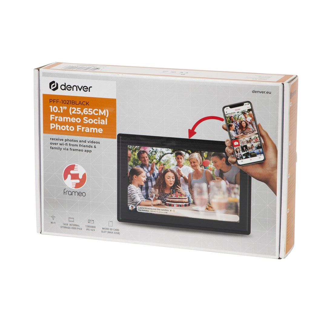 Denver PFF-1021BLACK Digital Photo Frame 10.1" Touchscreen Wi-Fi 1280x800