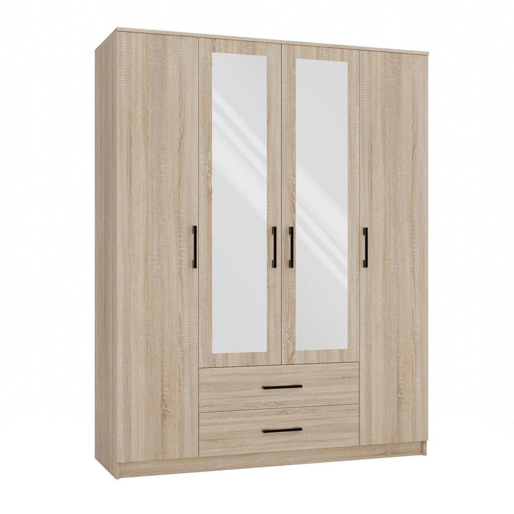 Topeshop ROMANA 160 SON Wardrobe 4 Doors 11 Shelves Oak with Mirror
