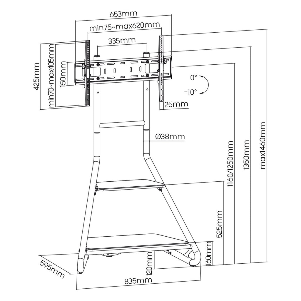 Maclean MC-455 Freestanding Corner TV Stand in Bauhaus Style  Free-standing TV Holder with Two Levels  Made of Wood  Load Capacity up to 10 kg  TV Mount up to 40 kg  37-75''  Max. VESA 600x400  Max. Height 1460mm