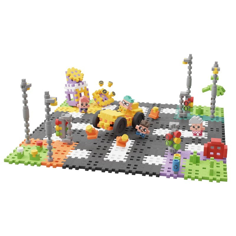 Marioinex Mini Waffle Building Blocks – City: Street Set, 280 Pieces, 4 Toy Figures, Model 904183