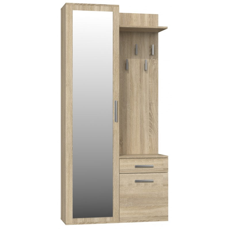 Topeshop GAR DUO SONOMA Entryway Cabinet with Mirror and Shoe Storage - Sonoma Oak