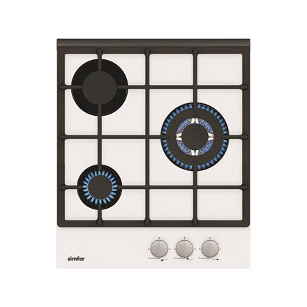 Simfer Hob H4.305.HGSBB Gas on glass  Number of burners/cooking zones 3  Rotary knobs  White