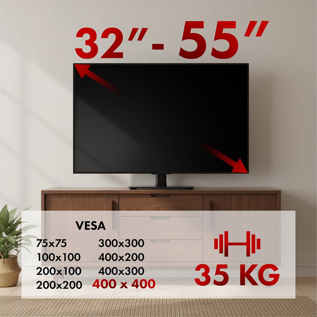 Maclean Universal TV Stand for RTV Cabinet Stand Max. 35 kg 20 Degree Rotation for 32-55 TV MC-132