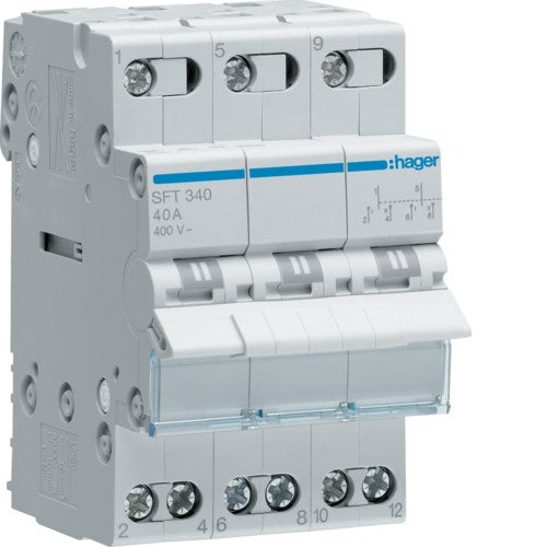HAGER SFT340 Power Switch 40A 3P I-0-II 400V AC