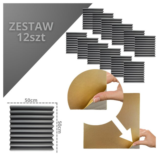 DNA PROFESSIONAL Acoustic Panel Set - 12 Pieces - Grey - 550 mm Width - Model 5908249825222