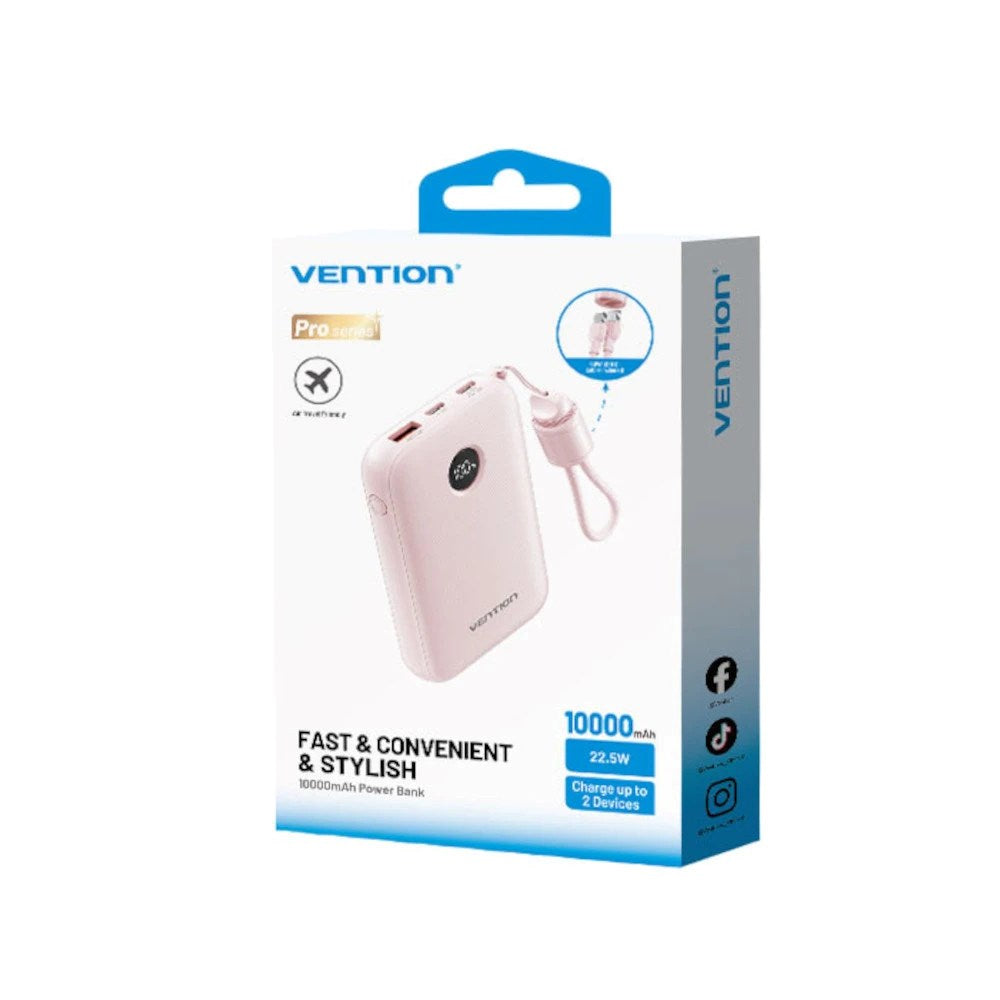 Vention Powerbank 10000mAh 2x USB-C 1x USB-A 22.5W Pink