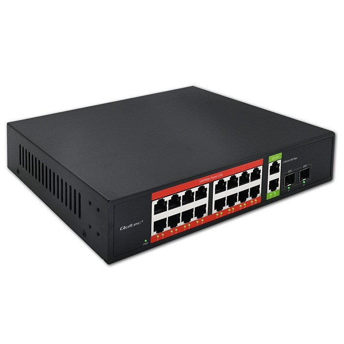Qoltec Gigabit Ethernet PoE Switch 16x RJ45 2x Uplink 2x SFP 1000 Mb/s 1000Mb/s