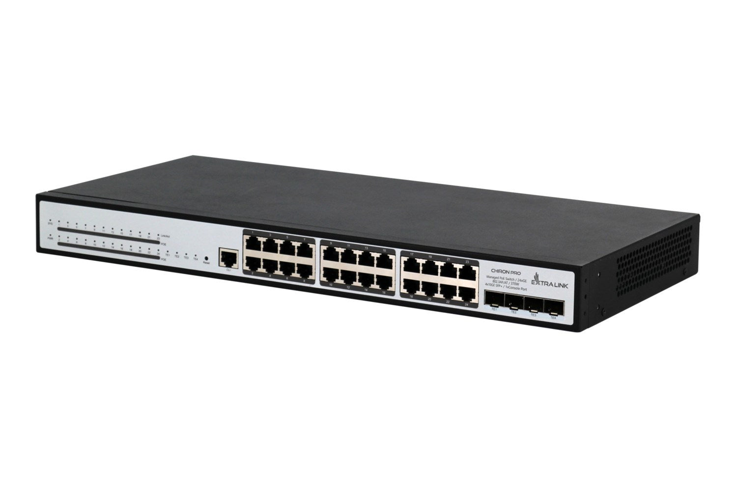 Extralink Chiron Pro | Switch PoE | 24x RJ45 1000Mb/s PoE  4x SFP+  L3  zarządzalny  370W