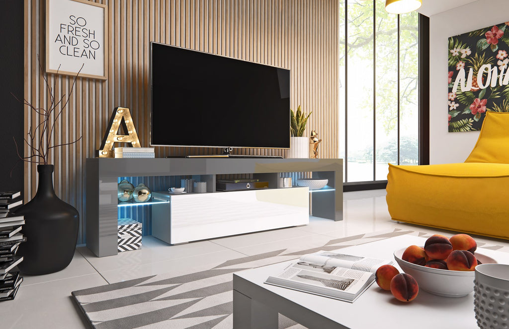 Cama TV Stand TORO 158 Grey/White Gloss - 2 Shelves, 1 Door