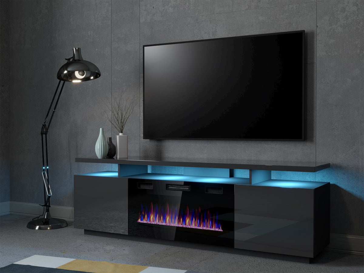 Cama MEBLE TV Cabinet EVA 1800 mm with Electric Fireplace, Graphite, Self-Assembly