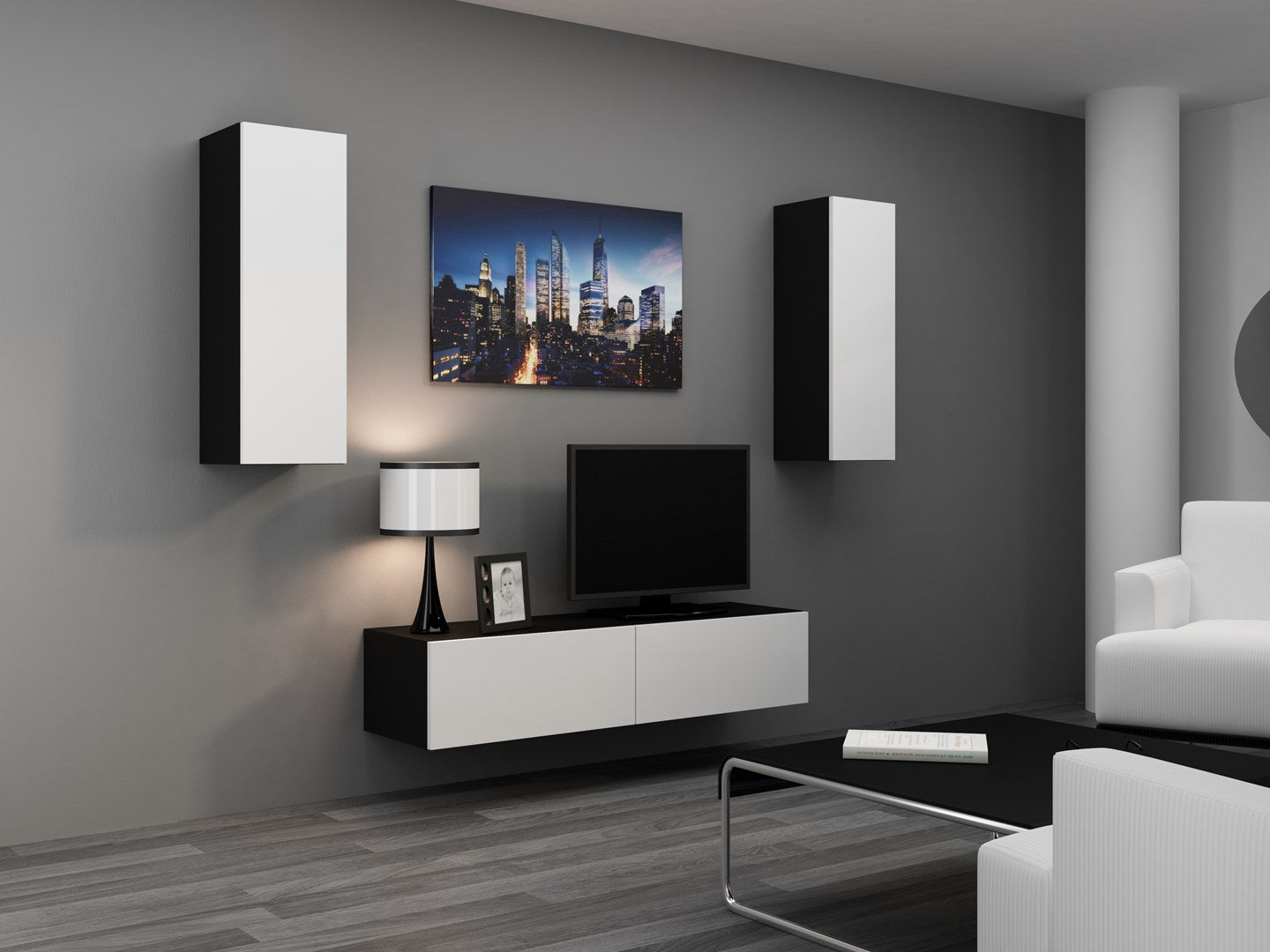 Cama Built-in Cabinet VIGO 90 Full 90/35/32 Black/White Gloss - 1 Door
