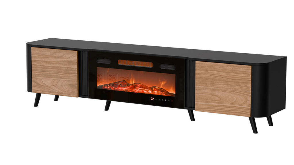 Cama MEBLE Cabinet with Electric Fireplace, Walnut Finish, 2000x390x2115 mm, Model VOLARE 410052