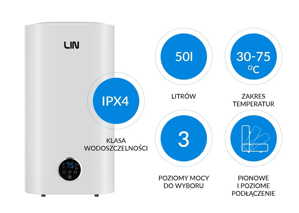 LIN Electric Water Heater 50 L Universal White LIFVD1SMWH