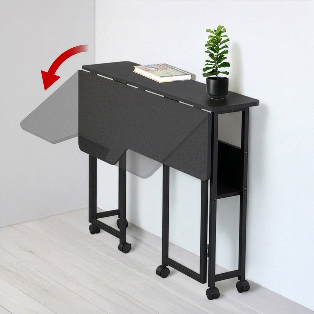 Maclean Folding Desk/Table MC-126 L/B, 100x73 cm, Max Load 50 kg, Lockable Wheels, Black