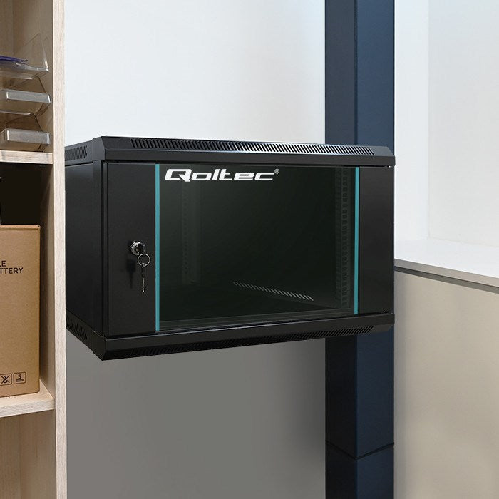 Qoltec Rack Cabinet 19 6U 600x600x370 Tempered Doors Hanging