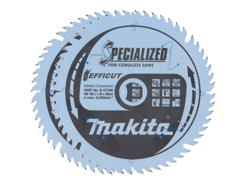 TWO 'EFFICUT' Sintered Saws 165 mm for Wood MDF Laminate B-57336-2 56Z