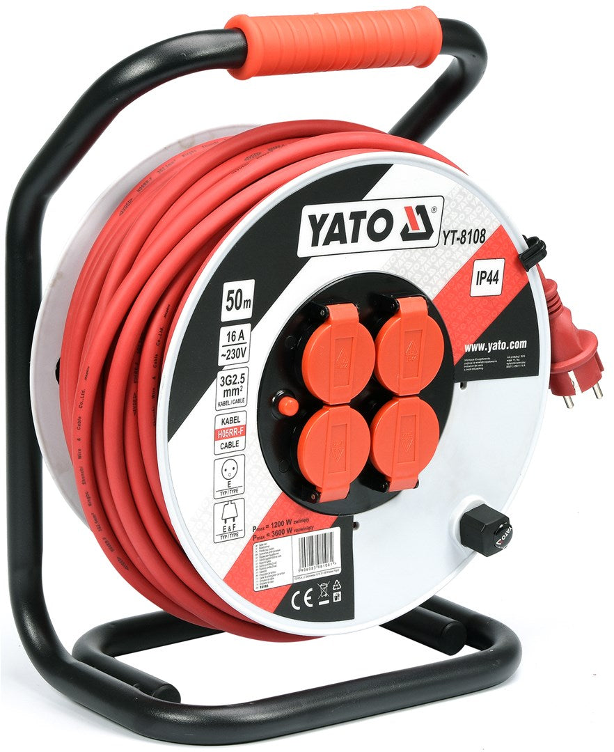 Yato YT-8108 power extension 50 m 4 AC outlet(s) Indoor/outdoor Black  Red  White