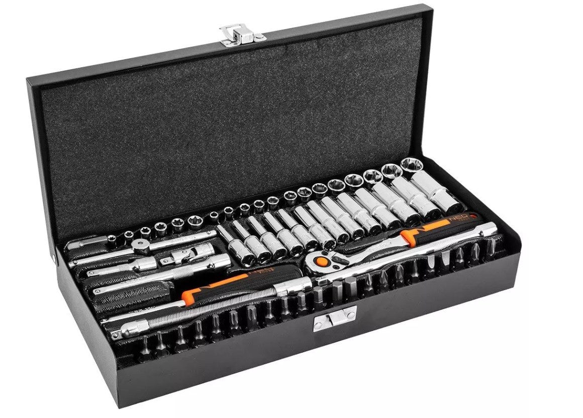 NEO tools 10-008 Socket Set 63 Pieces Chrome-Vanadium Steel MOTO Base