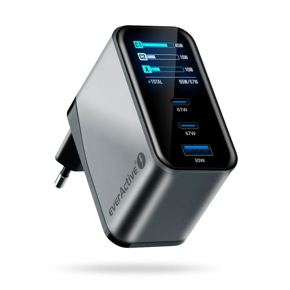 Charger GaN 1 x USB  2 x USB-C Quick Charge 4+ 67W black
