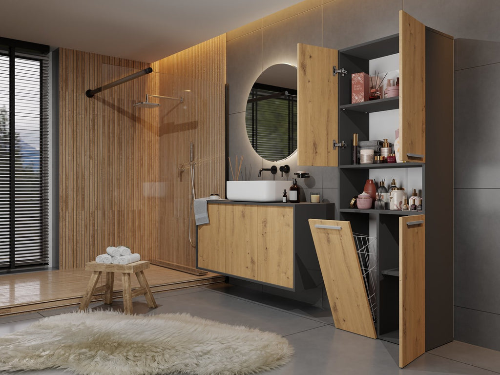 Topeshop Bathroom Storage Cabinet NEL 1K DK ANT/ART KP Graphite Oak