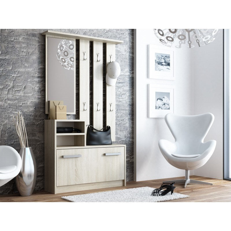 Topeshop GAR SONOMA Entryway Cabinet with Mirror and Shoe Storage - Sonoma Oak
