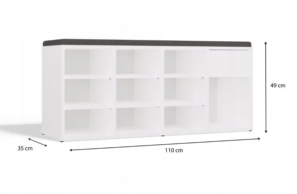 TALLIN Shoe Cabinet White with Seat and Drawer Model TALLIN