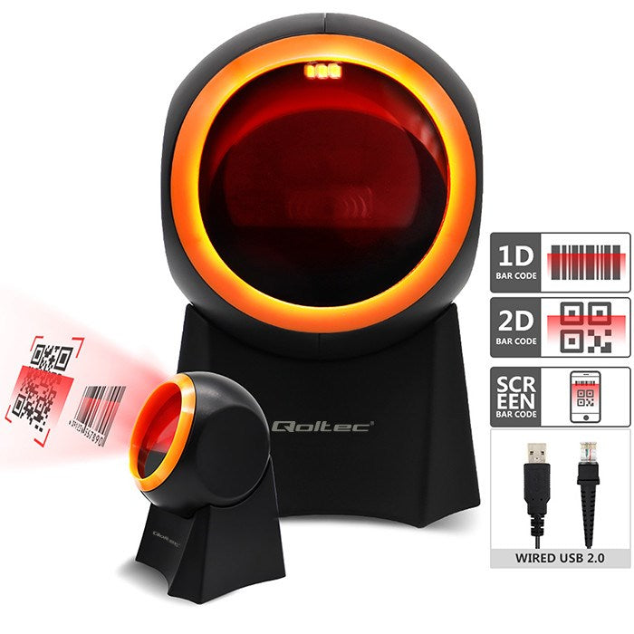 Qoltec 50857 Wired Desktop Barcode Scanner 1D 2D