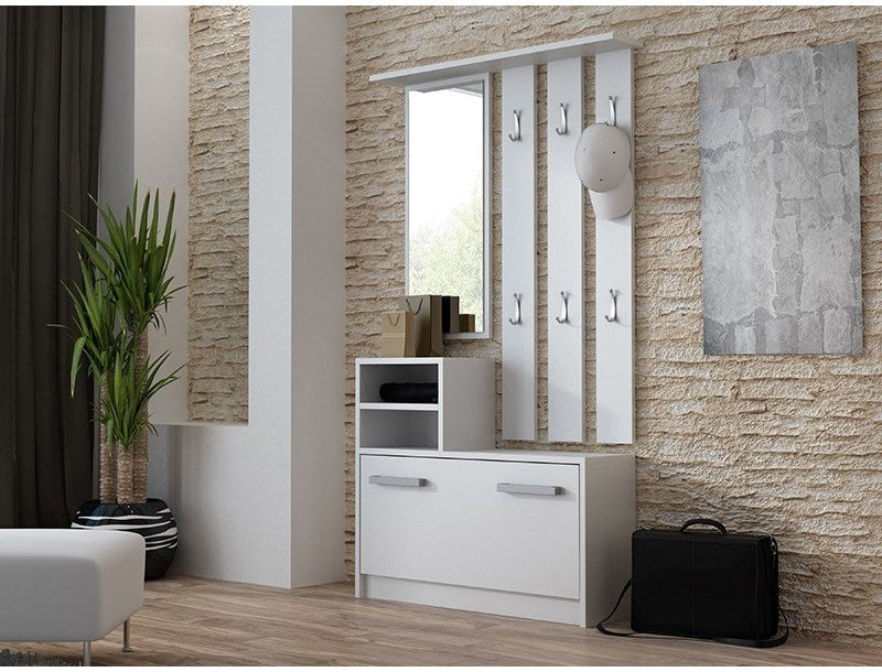 Topeshop GAR BIEL Entryway Cabinet with Mirror and Shoe Storage - White