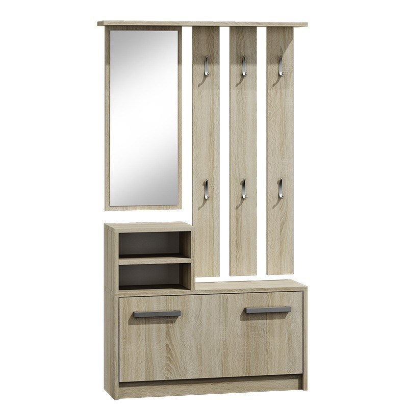 Topeshop GAR SONOMA Entryway Cabinet with Mirror and Shoe Storage - Sonoma Oak