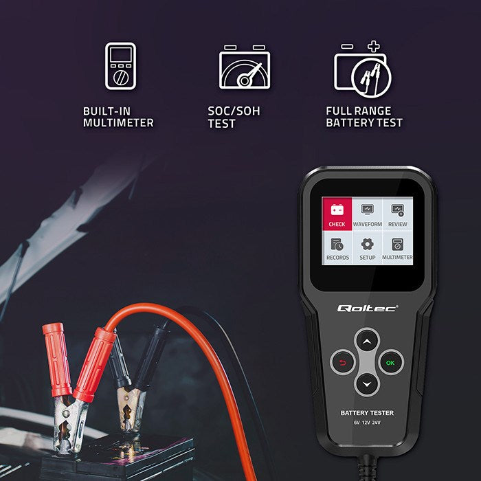 Qoltec Digital 3-in-1 Battery Tester LCD 6V 12V 24V 10Ah-200Ah