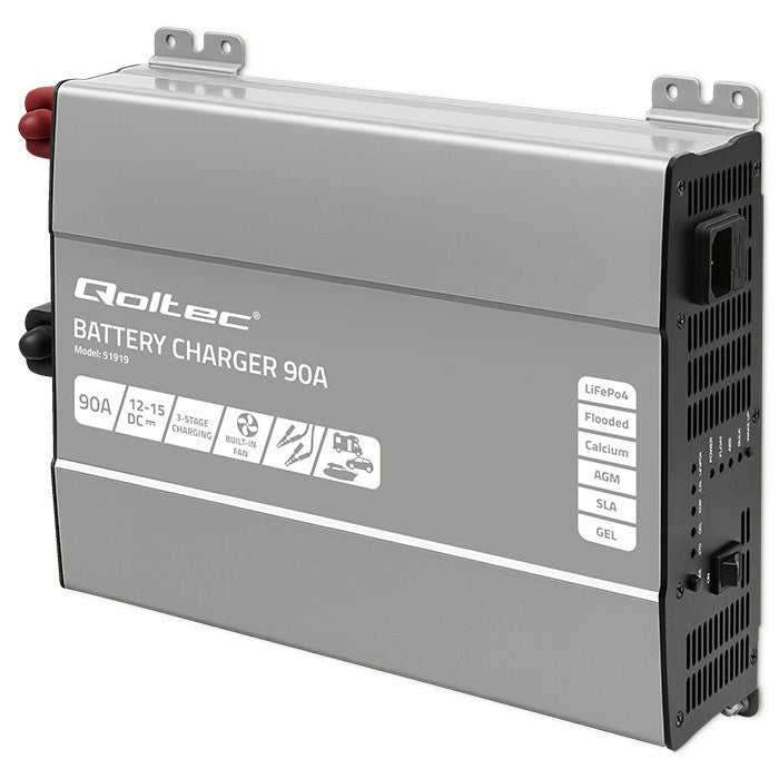 Qoltec Smart Professional Monolith Battery Charger 90A 12V for LiFePO4 AGM GEL SLA Batteries