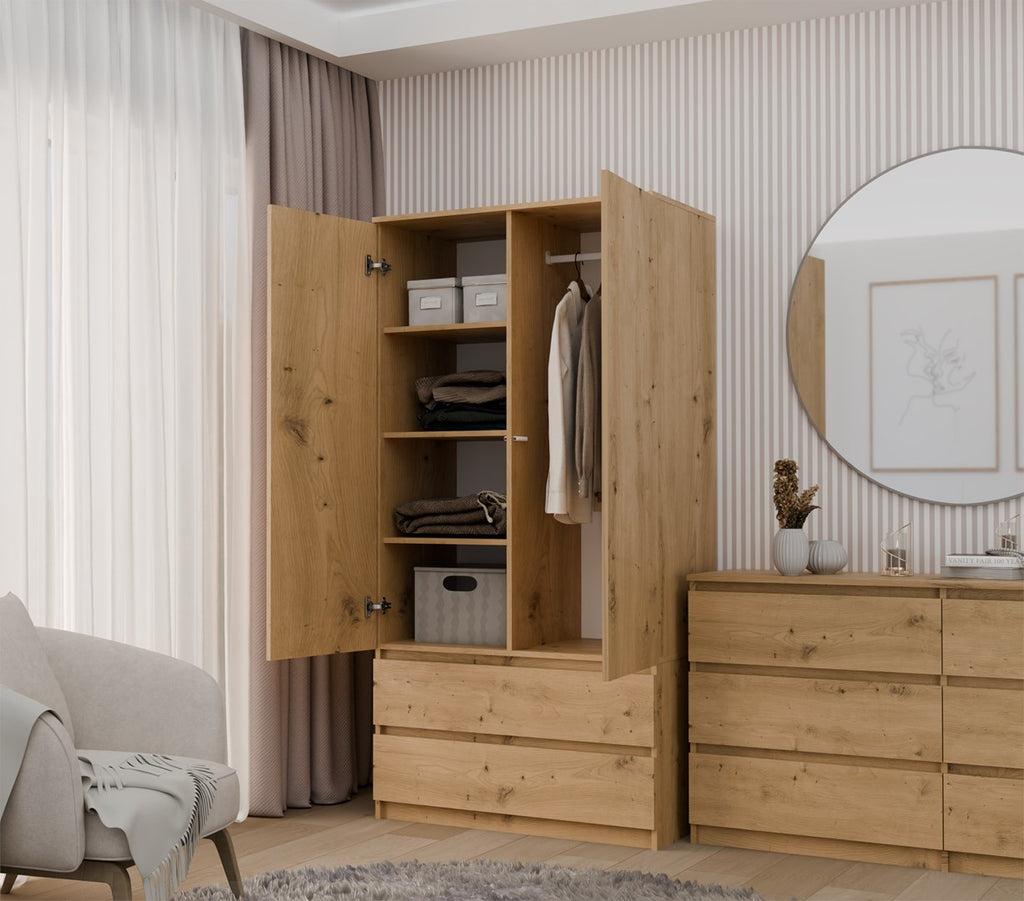 Topeshop MALWA SS-90 Wardrobe 2 Doors 5 Shelves Oak