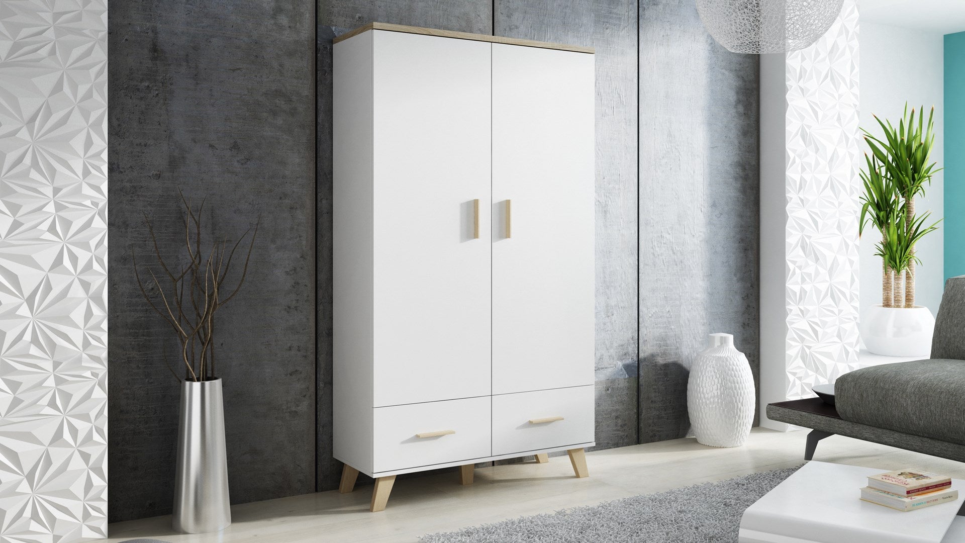 Cama LOTTA 2D2D Wardrobe White + Sonoma Oak