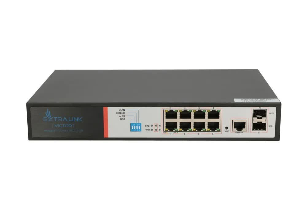 Extralink VICTOR PoE Switch 8x Gigabit PoE/PoE+ 2x SFP 1x Console Port 150W Managed