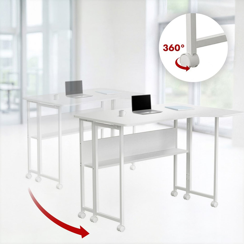 Maclean Folding Desk/Table MC-126 L/W, 100x73 cm, Max Load 50 kg, Lockable Wheels, White