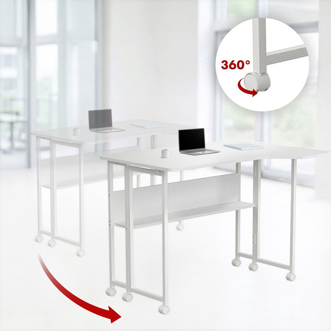 Maclean Folding Desk/Table MC-126 L/W, 100x73 cm, Max Load 50 kg, Lockable Wheels, White