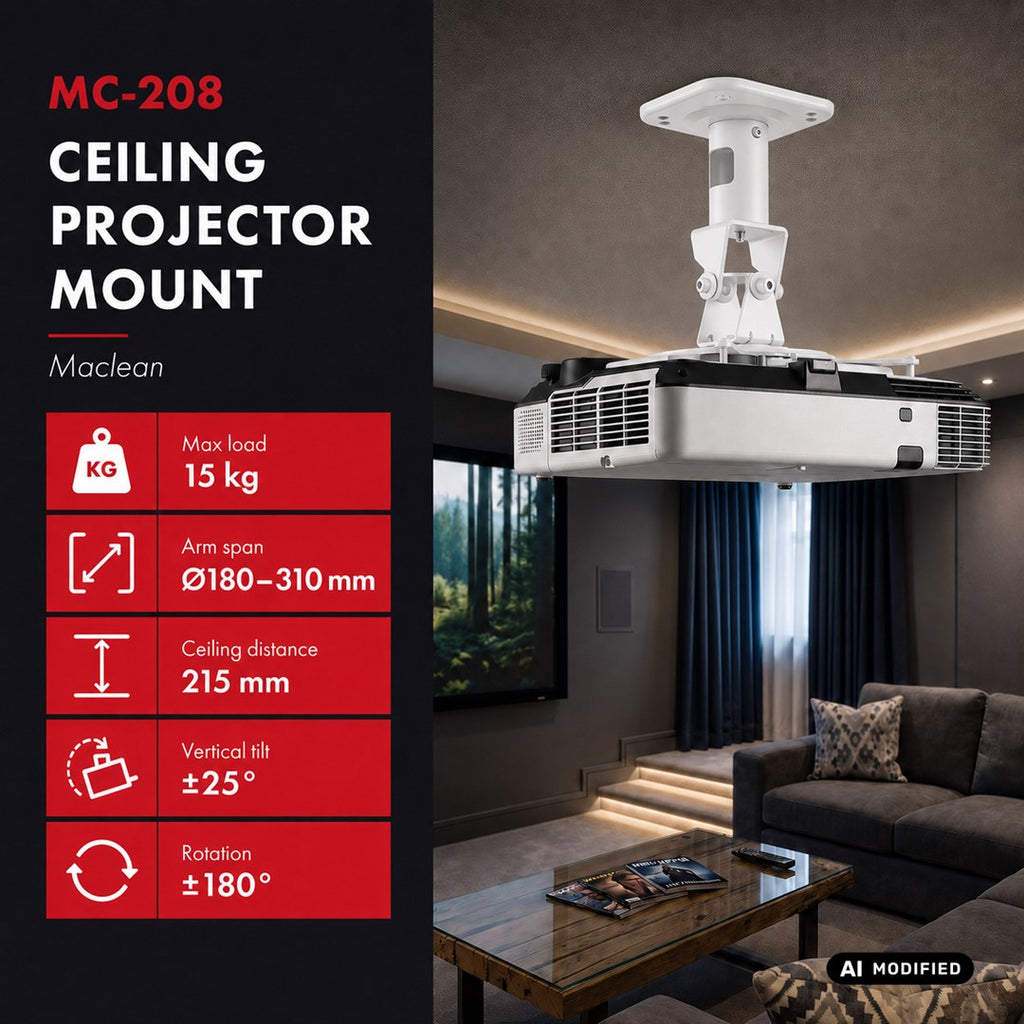 Maclean Ceiling Mount for Projectors Steel 180–310 mm up to 15 kg MC-208 W