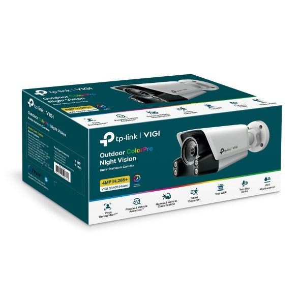 TP-Link VIGI C340S V1 - Netzwerk-Überwachungskamera - Bullet - Farbe (Tag&Nacht) - 4 MP - 2688 x 1520 - M16-Anschluss - feste Brennweite - Audio - LAN 10/100 - H.265+, H.265, H.264+, H.264 - Gleichstrom 12 V / PoE (VIGI C340S(4mm))
