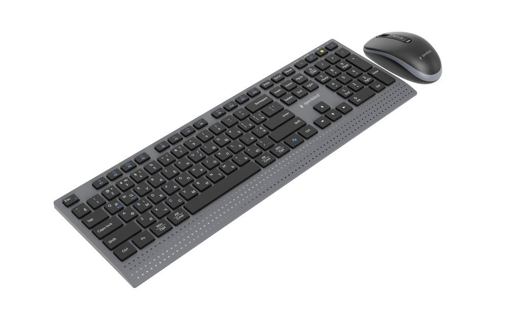 GEMBIRD KBS-WPS-02-CYRL Dual-mode Slim Wireless Desktop Set 2.4 G and Bluetooth Russian Layout Compatible with Windows, Mac