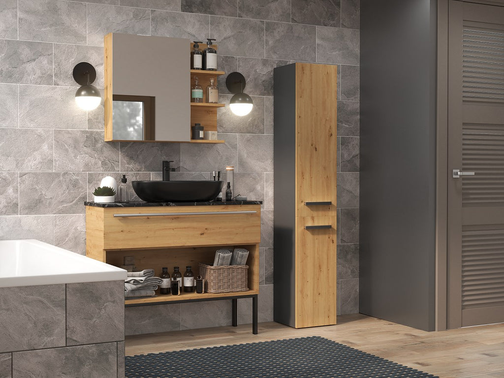 Topeshop NEL IV ANT/ART Bathroom Storage Cabinet Graphite Oak