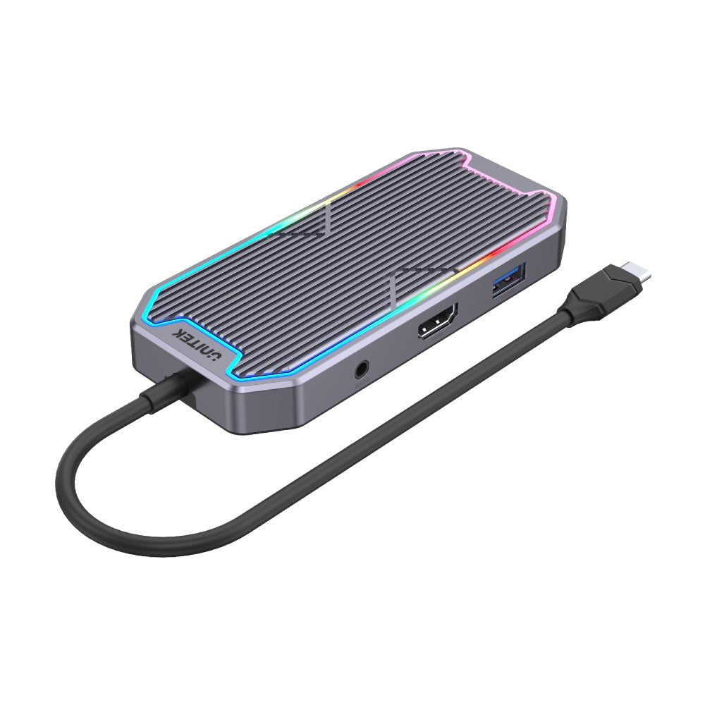 UNITEK uHUB S7+ USB 3.2 Hub Type-C Grey with HDMI, RJ45, PD 100W