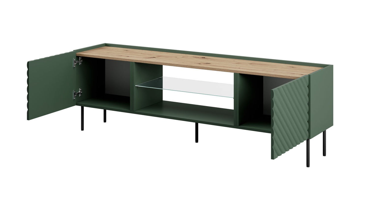 Cama MEBLE TV Cabinet with Electric Fireplace, 1805 mm Width, Green and Black Finish, Model ONDA 301442+