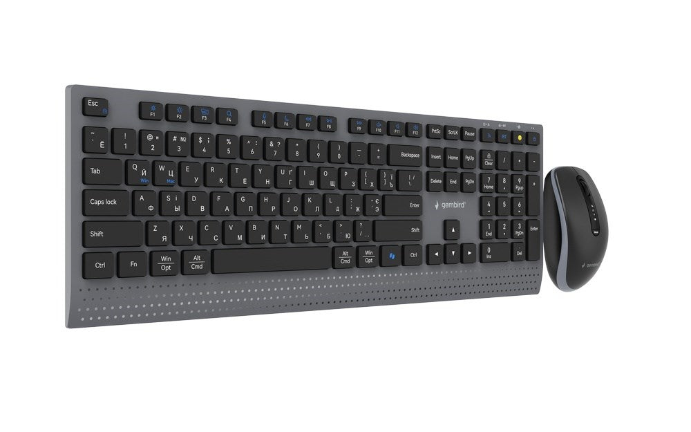 GEMBIRD KBS-WPS-02-CYRL Dual-mode Slim Wireless Desktop Set 2.4 G and Bluetooth Russian Layout Compatible with Windows, Mac