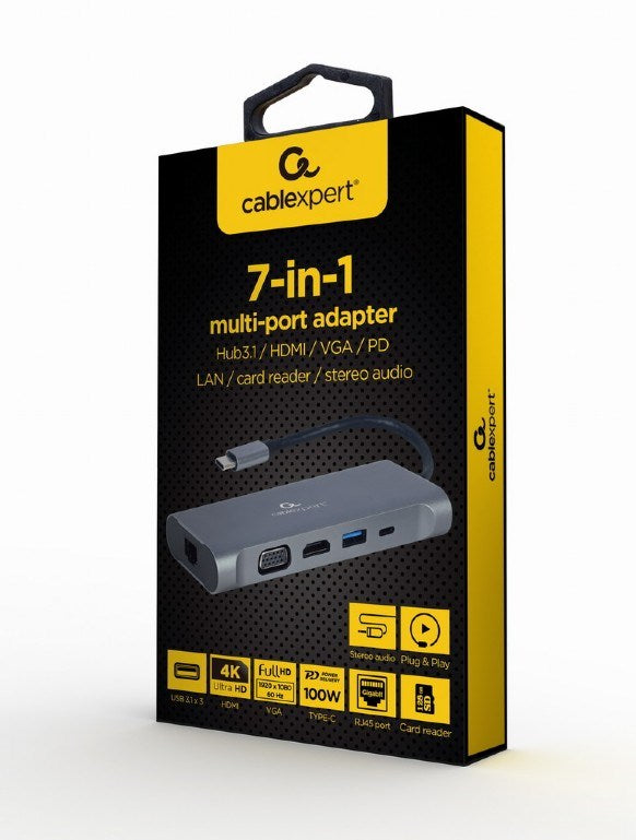 Gembird Notebook Dock/Port Replicator USB 3.2 Gen 1 Grey A-CM-COMBO7-01