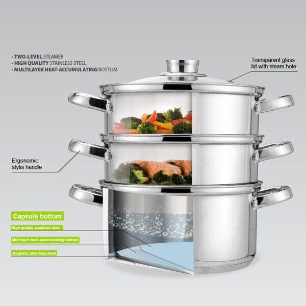 Maestro Steamer Pot 24 cm 5 L Multi-Layer Insulation 2300 g Model MR-2900-24