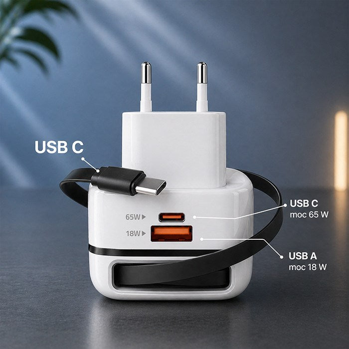 Qoltec 51784 GaN 65W charger | 5-20V | 3-3.25A | USB-C PD PPS