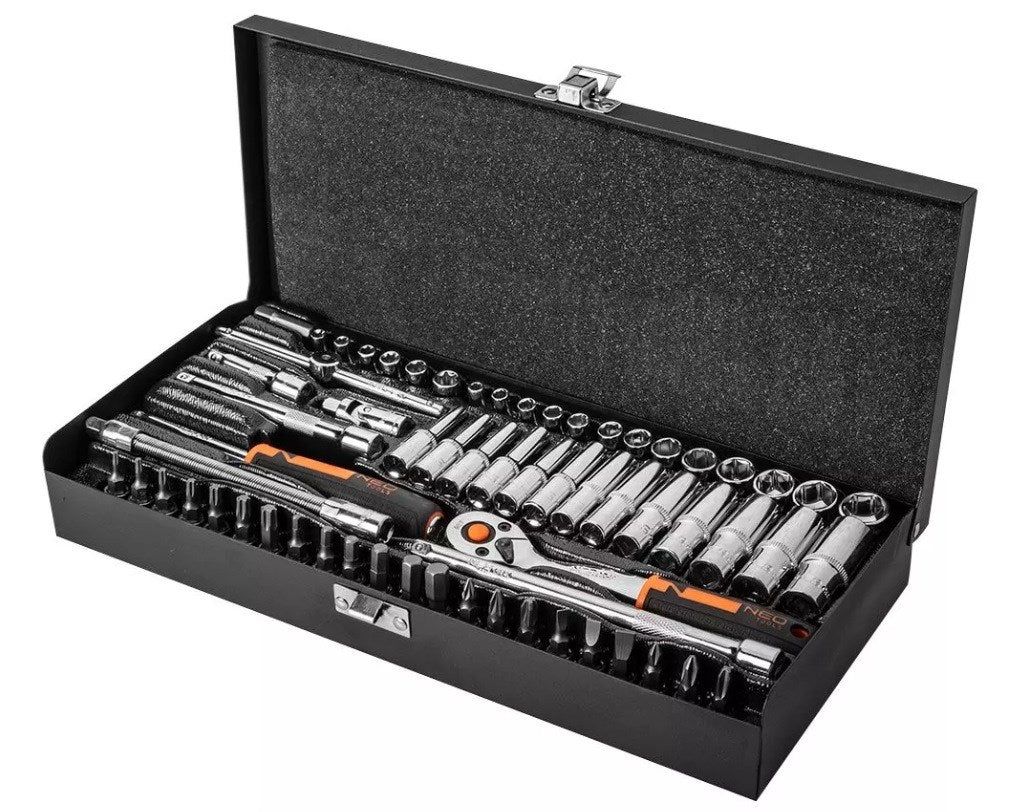 NEO tools 10-008 Socket Set 63 Pieces Chrome-Vanadium Steel MOTO Base